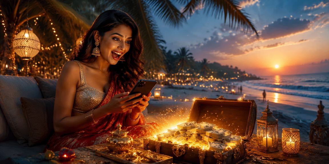 Mobile casino player enjoying games on the beach in Goa